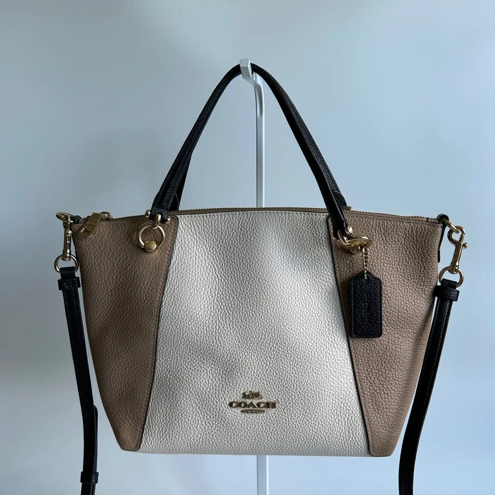 Coach Kacey Satchel Chalk Multi Pebbled Leather Bag Excellent